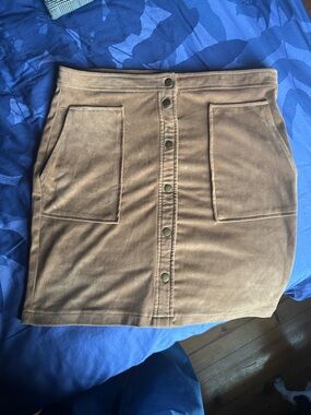 Jolt Tan Button-Front Mini Skirt